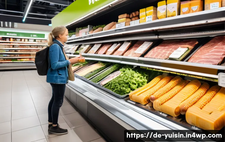 채식용 대체 육류 글로벌 트렌드 분석 - **Prompt 1: The Modern German Supermarket Aisle of Plant-Based Delights**
A wide, eye-level shot...