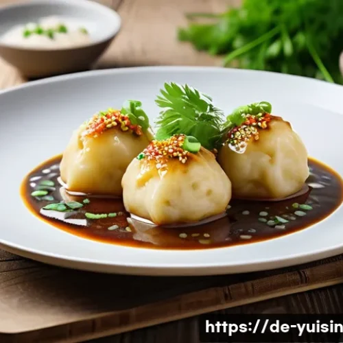Home 31 채식 요리의 현대적 해석 퓨전과 클래식 - A vibrant vegetarian fusion dish on a rustic wooden table, featuring traditional German potato dumpl...