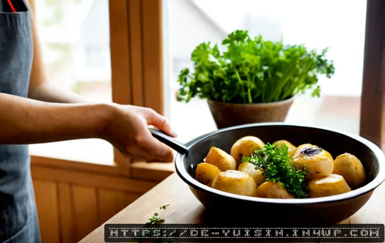 Home 17 채식 요리에서의 고유의 맛 내기 소스의 중요성 - Photorealistic German-inspired vegetarian cooking scene, close-up of a rustic ceramic bowl filled wi...